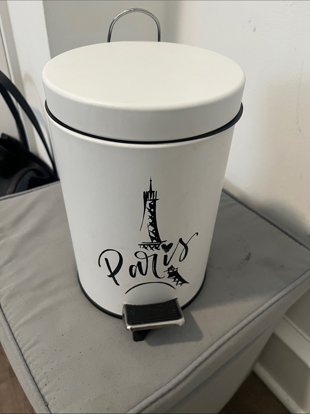 Paris White Step Trash Can - Decorative Bathroom Pedal Bin